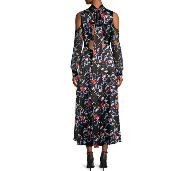 Diane Von Furstenberg Silk High Low Cold Shoulder Floral Dress Size 8 - Picture 1 of 16